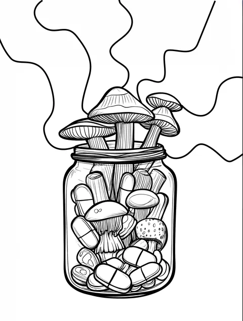 Jar of mushrooms coloring page