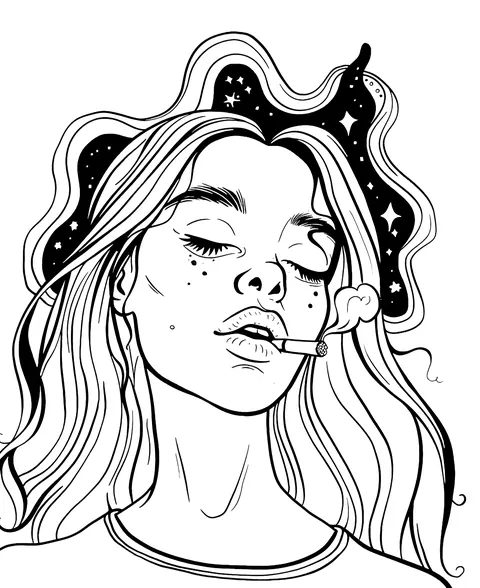 Starry girl portrait coloring page