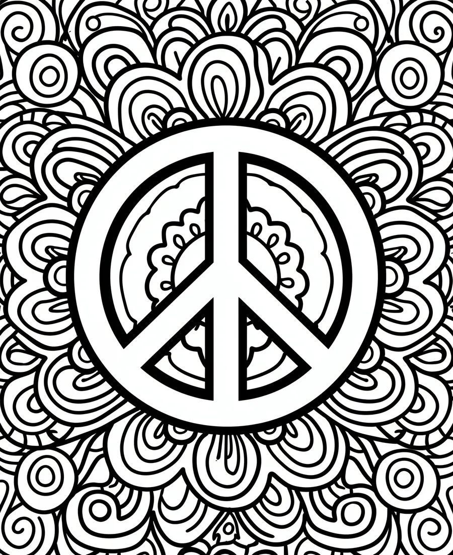 Peace sign mandala coloring page