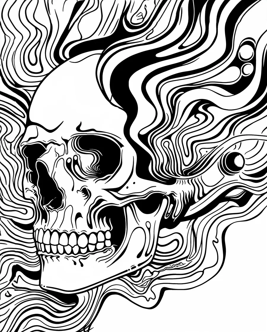 Psychedelic skull coloring page